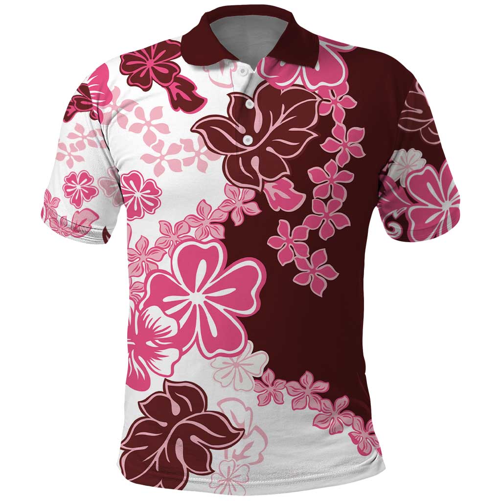 Pink Hibiscus Plumeria Floral Polo Shirt - Polynesian Pride