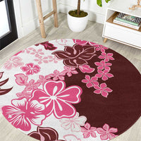 Pink Hibiscus Plumeria Floral Round Carpet - Polynesian Pride