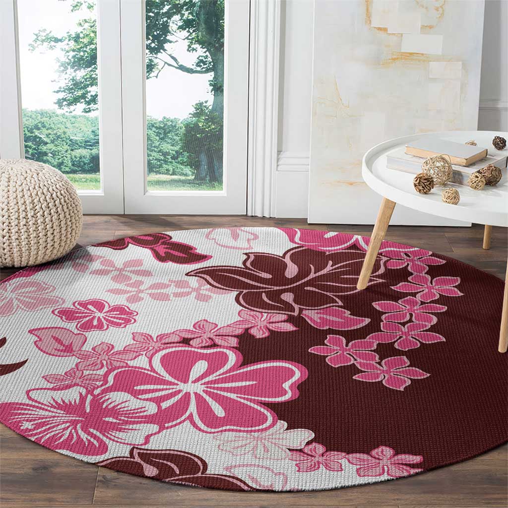 Pink Hibiscus Plumeria Floral Round Carpet - Polynesian Pride