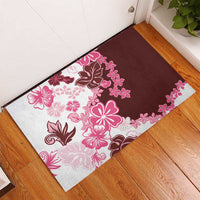 Pink Hibiscus Plumeria Floral Rubber Doormat - Polynesian Pride