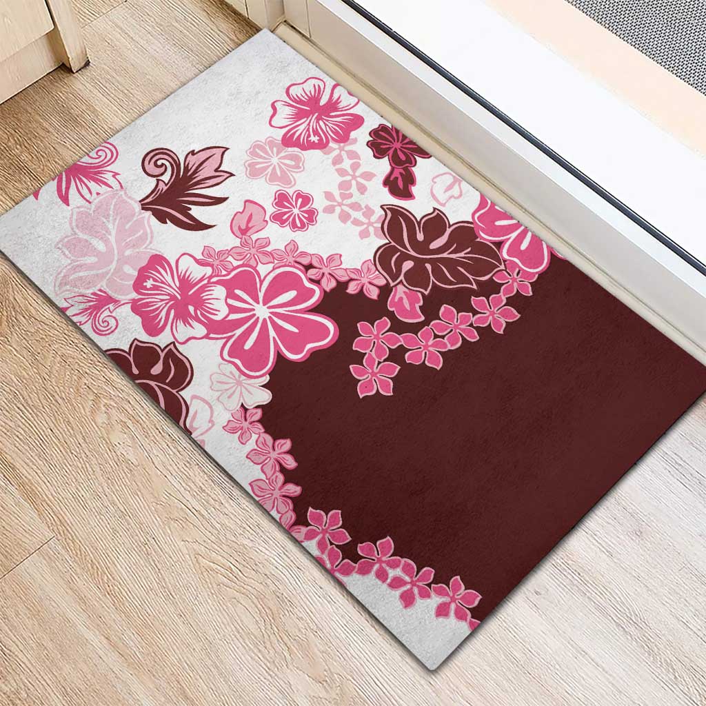 Pink Hibiscus Plumeria Floral Rubber Doormat - Polynesian Pride