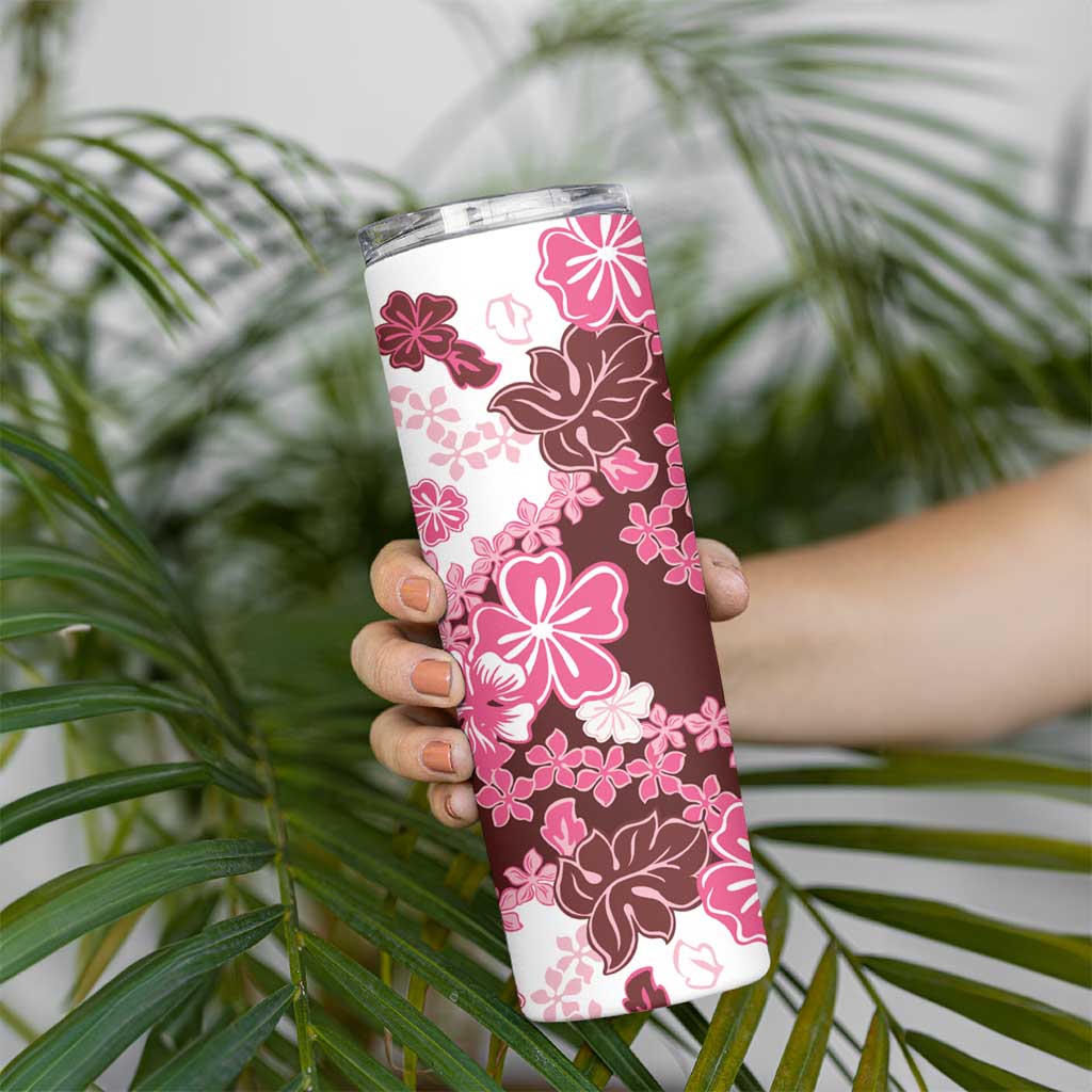 Pink Hibiscus Plumeria Floral Skinny Tumbler - Polynesian Pride