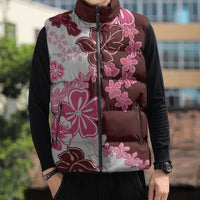 Pink Hibiscus Plumeria Floral Sleeveless Puffer Jacket - Polynesian Pride