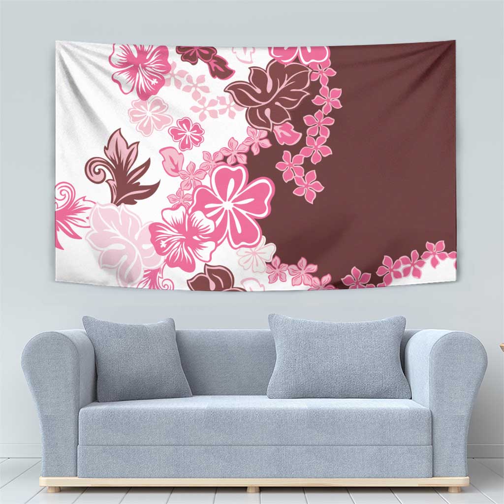Pink Hibiscus Plumeria Floral Tapestry - Polynesian Pride