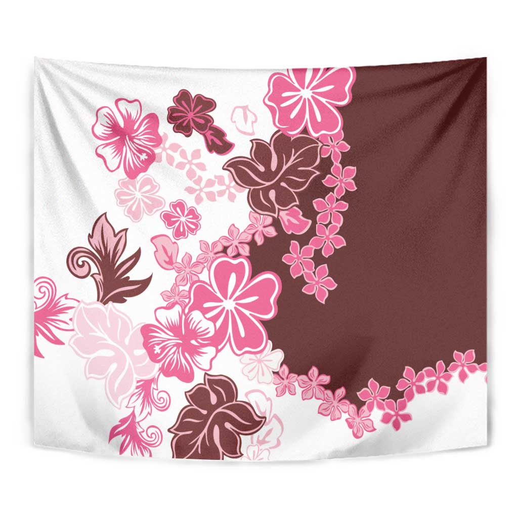 Pink Hibiscus Plumeria Floral Tapestry - Polynesian Pride