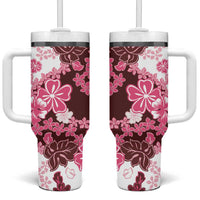 Pink Hibiscus Plumeria Floral Tumbler With Handle - Polynesian Pride
