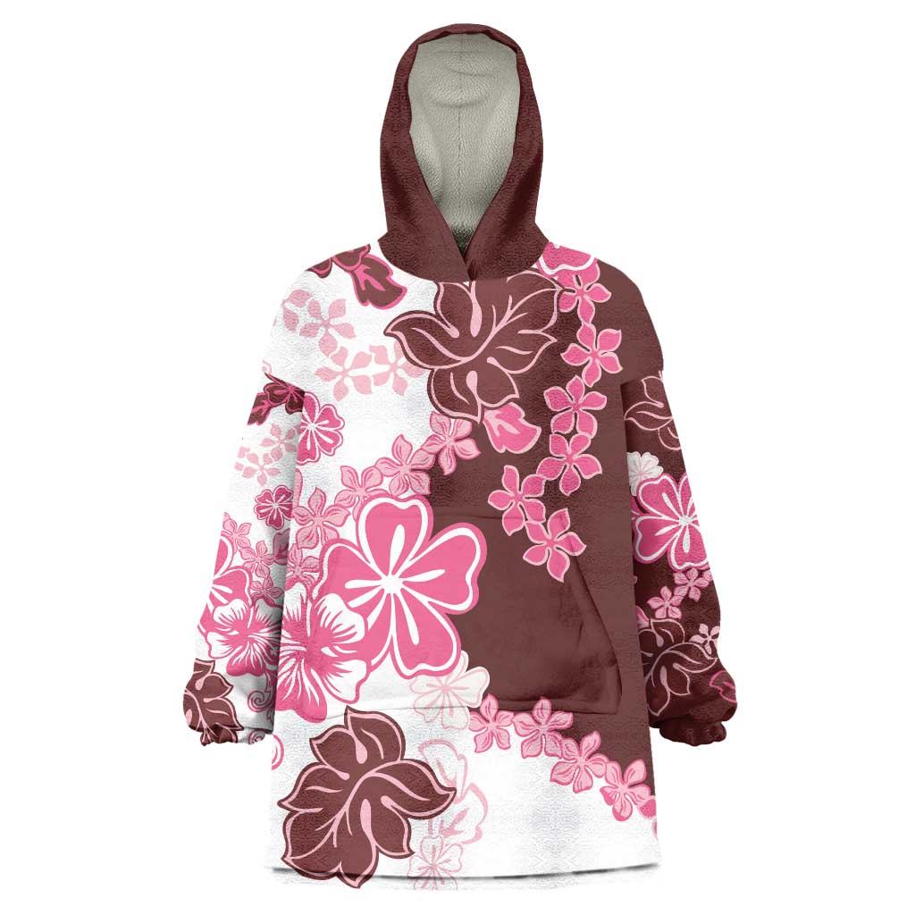 Pink Hibiscus Plumeria Floral Wearable Blanket Hoodie - Polynesian Pride