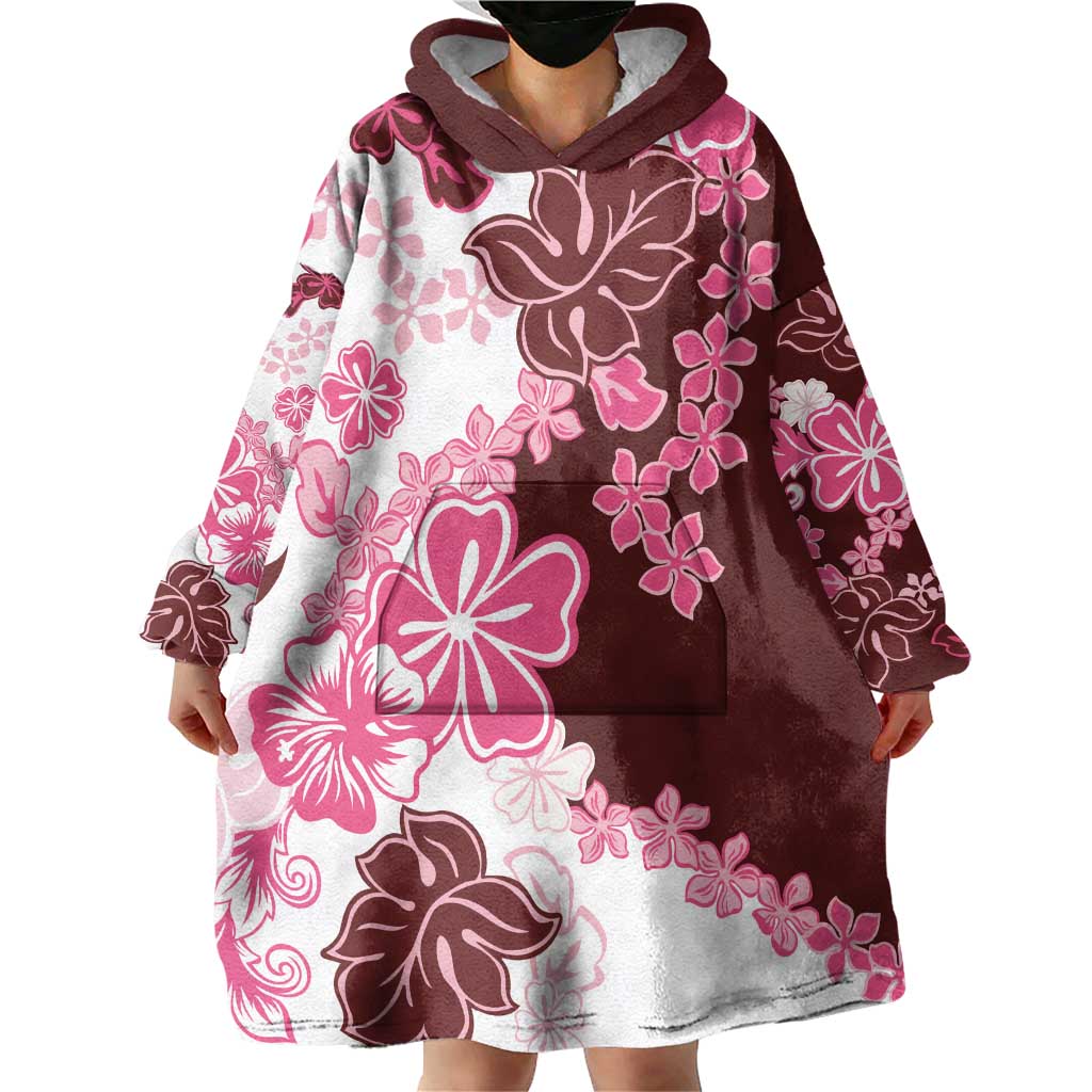 Pink Hibiscus Plumeria Floral Wearable Blanket Hoodie - Polynesian Pride