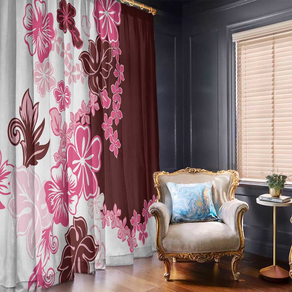 Pink Hibiscus Plumeria Floral Window Curtain - Polynesian Pride