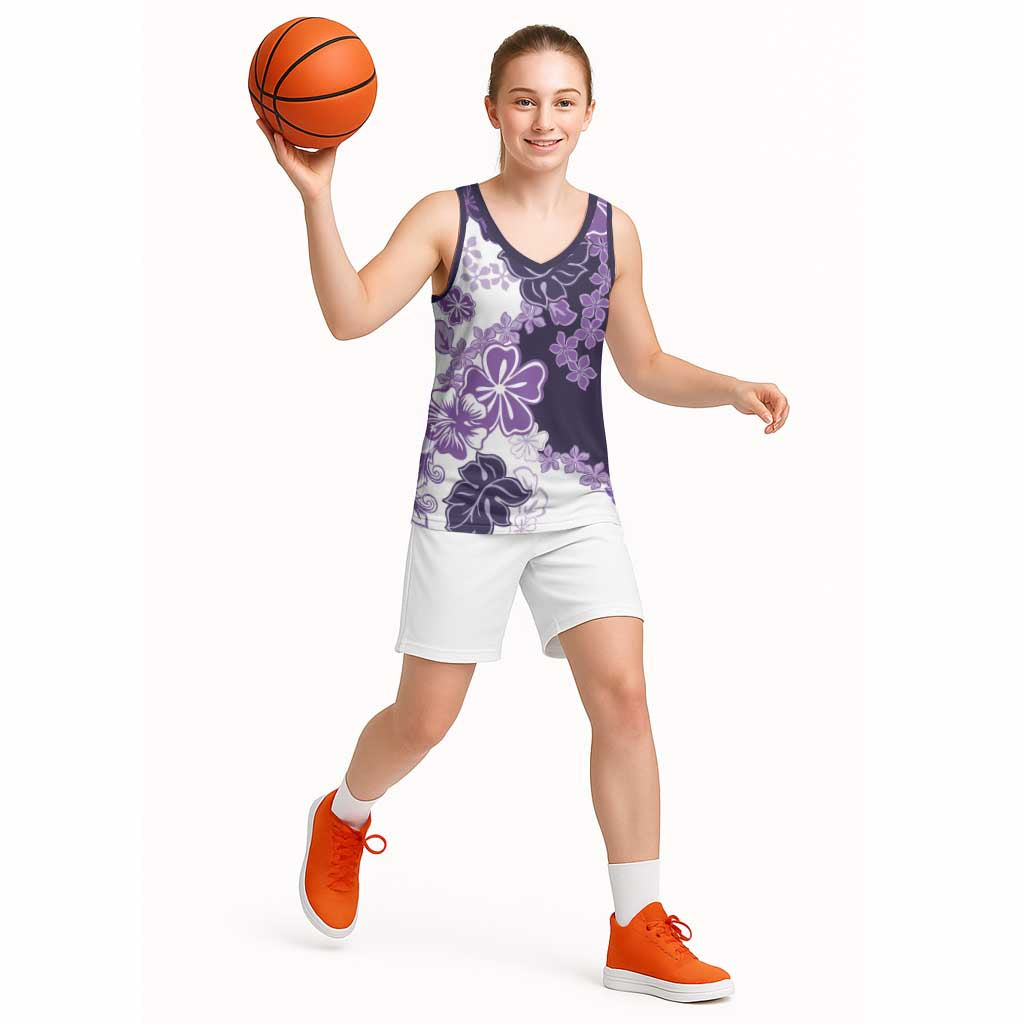 Purple Hibiscus Plumeria Floral Basketball Jersey - Polynesian Pride