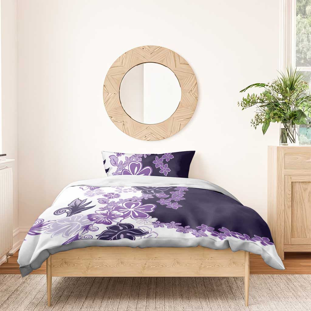 Purple Hibiscus Plumeria Floral Bedding Set - Polynesian Pride