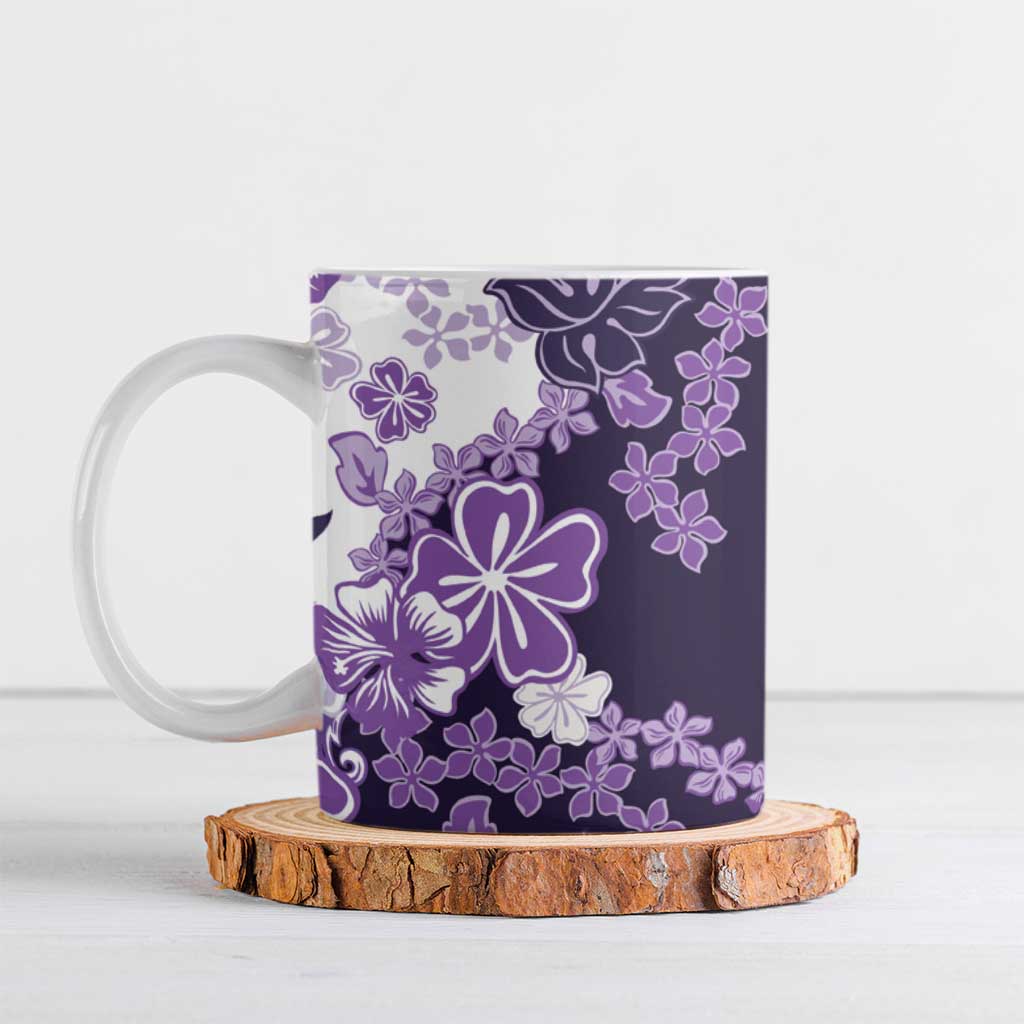 Purple Hibiscus Plumeria Floral Ceramic Mug - Polynesian Pride