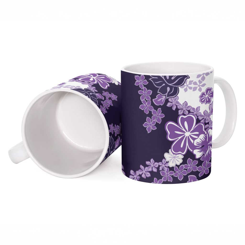 Purple Hibiscus Plumeria Floral Ceramic Mug - Polynesian Pride