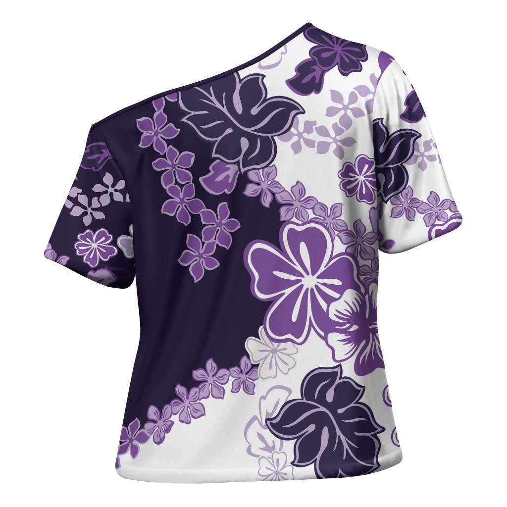 Purple Hibiscus Plumeria Floral Cross Shoulder Shirt - Polynesian Pride