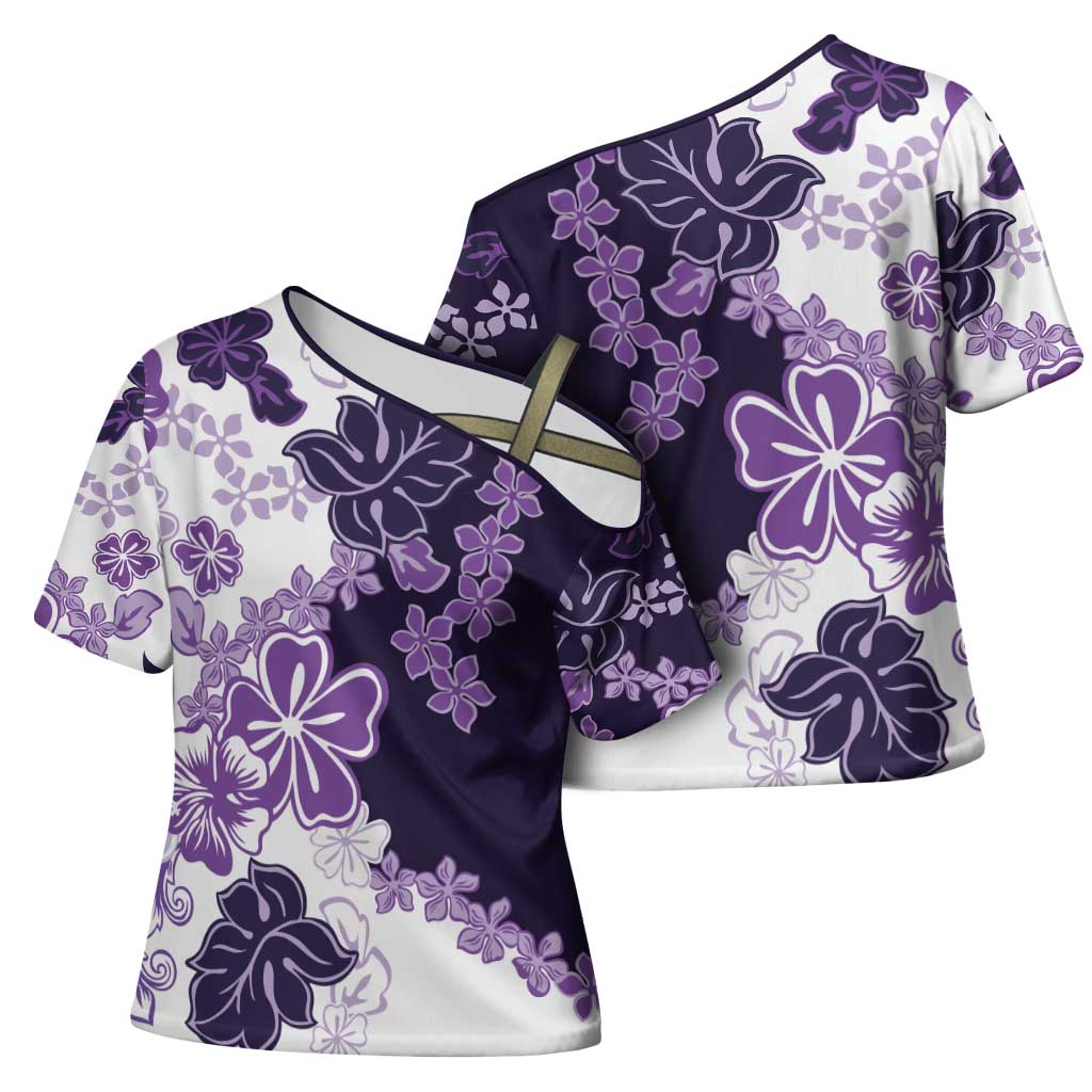 Purple Hibiscus Plumeria Floral Cross Shoulder Shirt - Polynesian Pride