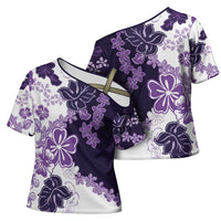 Purple Hibiscus Plumeria Floral Cross Shoulder Shirt - Polynesian Pride