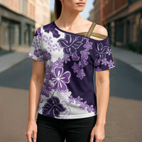 Purple Hibiscus Plumeria Floral Cross Shoulder Shirt - Polynesian Pride