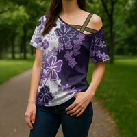 Purple Hibiscus Plumeria Floral Cross Shoulder Shirt - Polynesian Pride