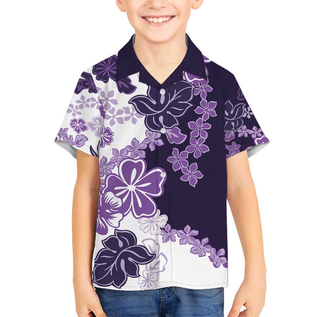 Purple Hibiscus Plumeria Floral Family Matching Long Sleeve Bodycon Dress and Hawaiian Shirt LT01 Son's Shirt Purple - Polynesian Pride