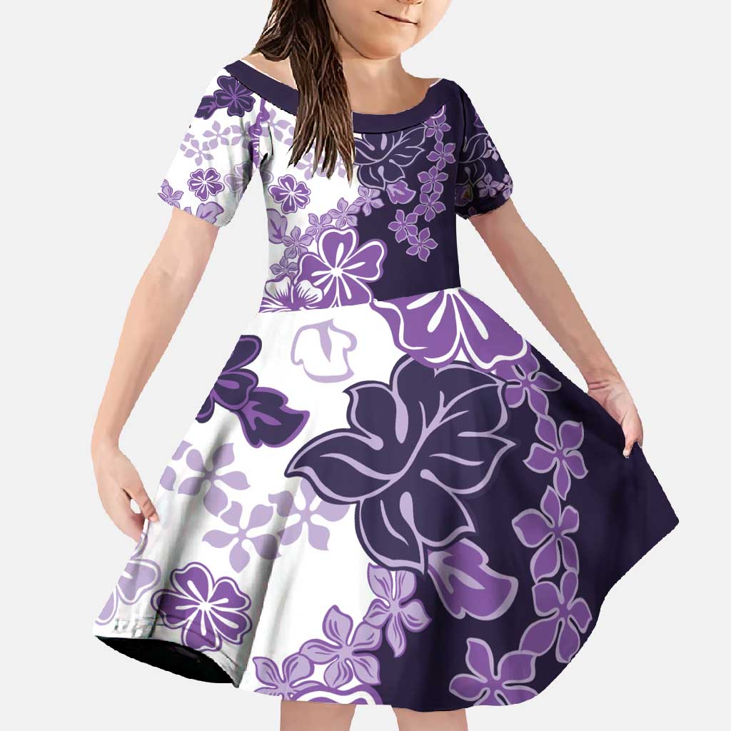 Purple Hibiscus Plumeria Floral Family Matching Mermaid Dress and Hawaiian Shirt LT01 Daughter's Dress Purple - Polynesian Pride