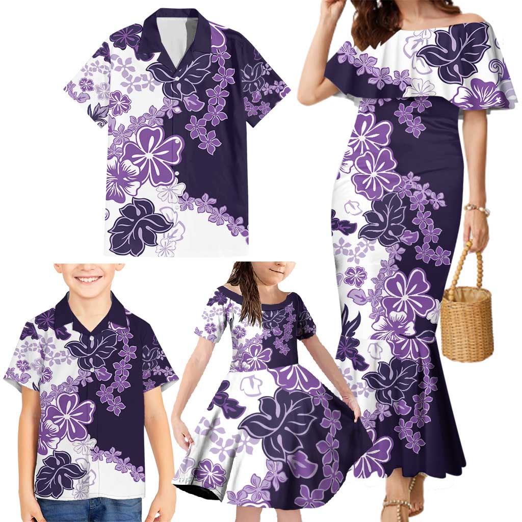 Purple Hibiscus Plumeria Floral Family Matching Mermaid Dress and Hawaiian Shirt LT01 - Polynesian Pride