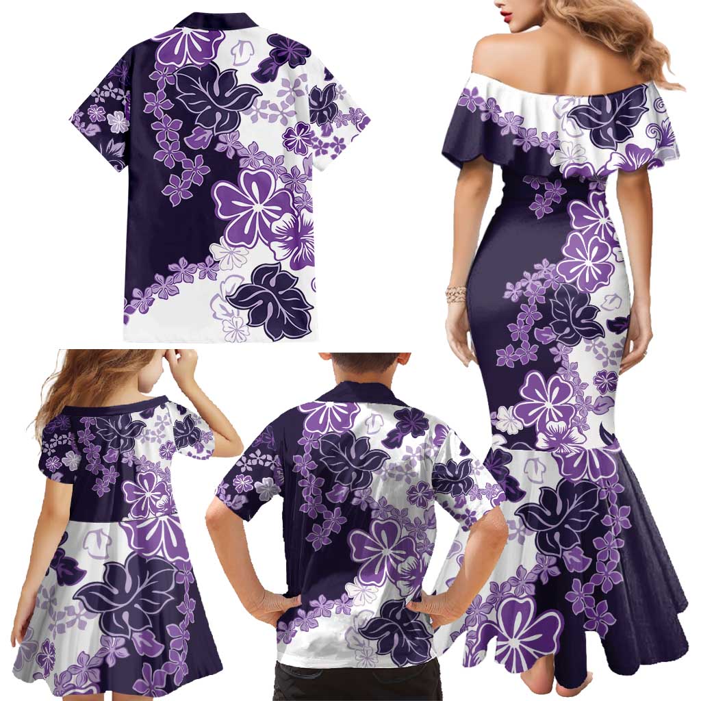 Purple Hibiscus Plumeria Floral Family Matching Mermaid Dress and Hawaiian Shirt LT01 - Polynesian Pride