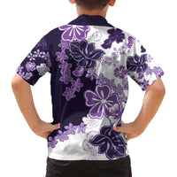 Purple Hibiscus Plumeria Floral Family Matching Off The Shoulder Long Sleeve Dress and Hawaiian Shirt - Polynesian Pride