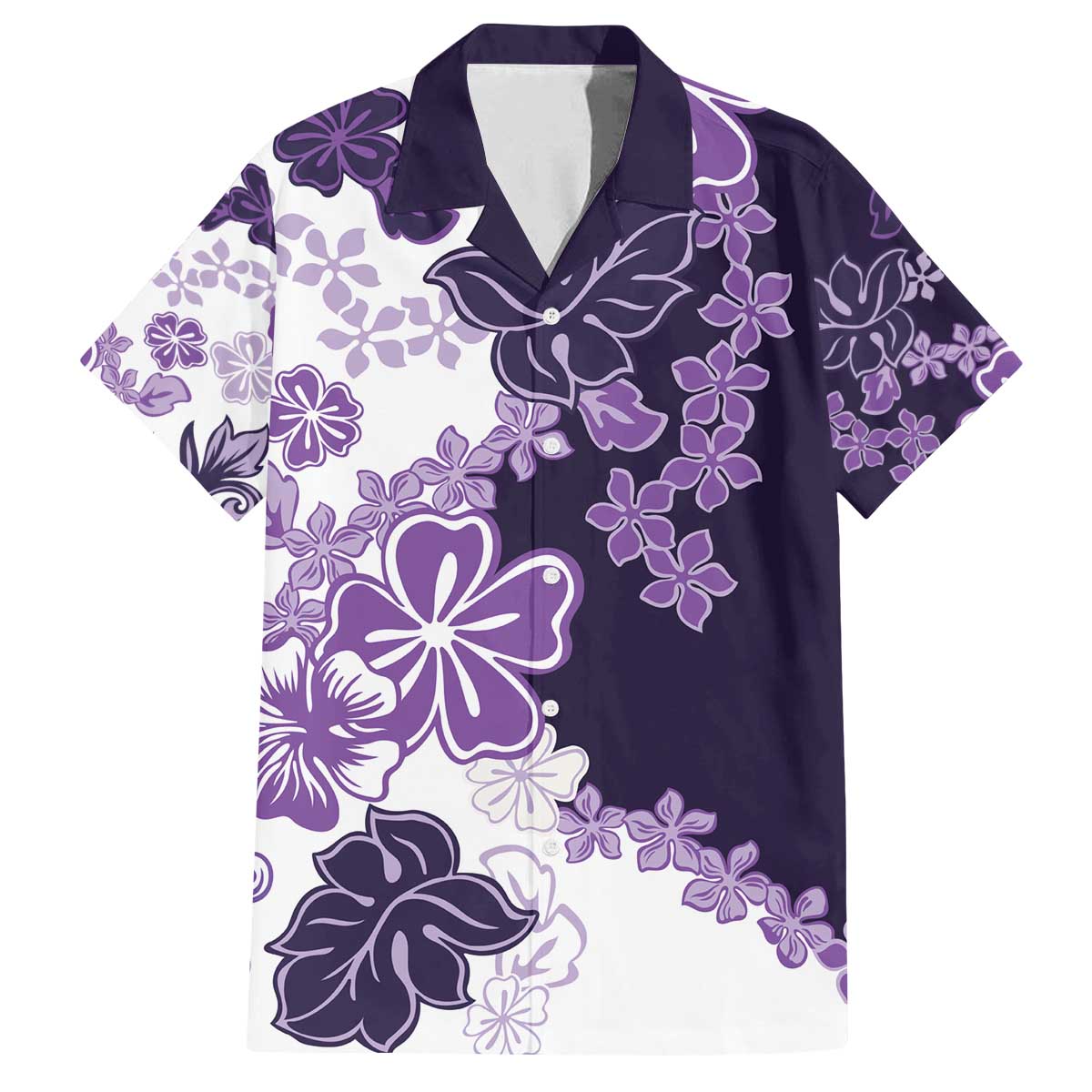 Purple Hibiscus Plumeria Floral Family Matching Off The Shoulder Long Sleeve Dress and Hawaiian Shirt - Polynesian Pride
