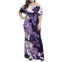 Purple Hibiscus Plumeria Floral Family Matching Off Shoulder Maxi Dress and Hawaiian Shirt - Polynesian Pride