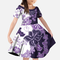 Purple Hibiscus Plumeria Floral Family Matching Short Sleeve Bodycon Dress and Hawaiian Shirt LT01 Daughter's Dress Purple - Polynesian Pride