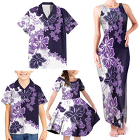 Purple Hibiscus Plumeria Floral Family Matching Tank Maxi Dress and Hawaiian Shirt - Polynesian Pride