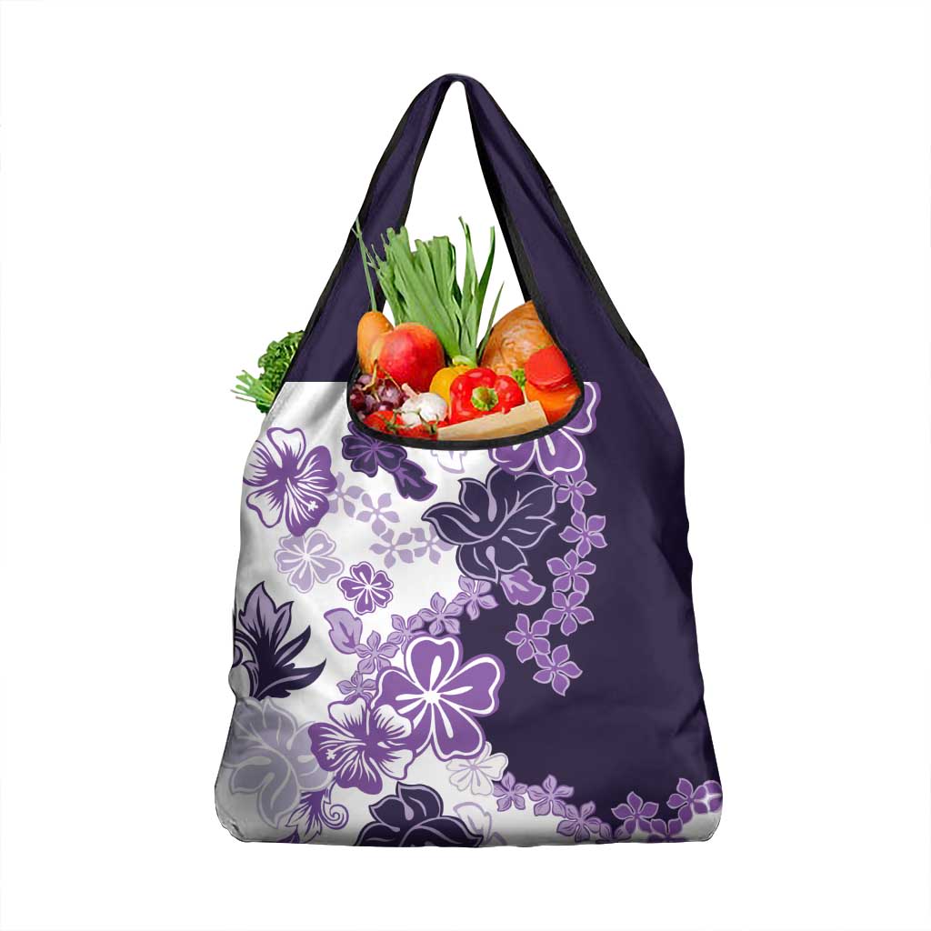 Purple Hibiscus Plumeria Floral Grocery Bag - Polynesian Pride