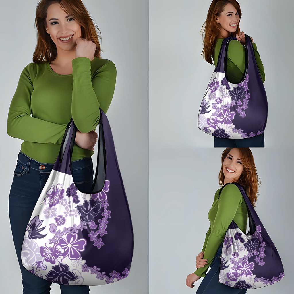 Purple Hibiscus Plumeria Floral Grocery Bag - Polynesian Pride