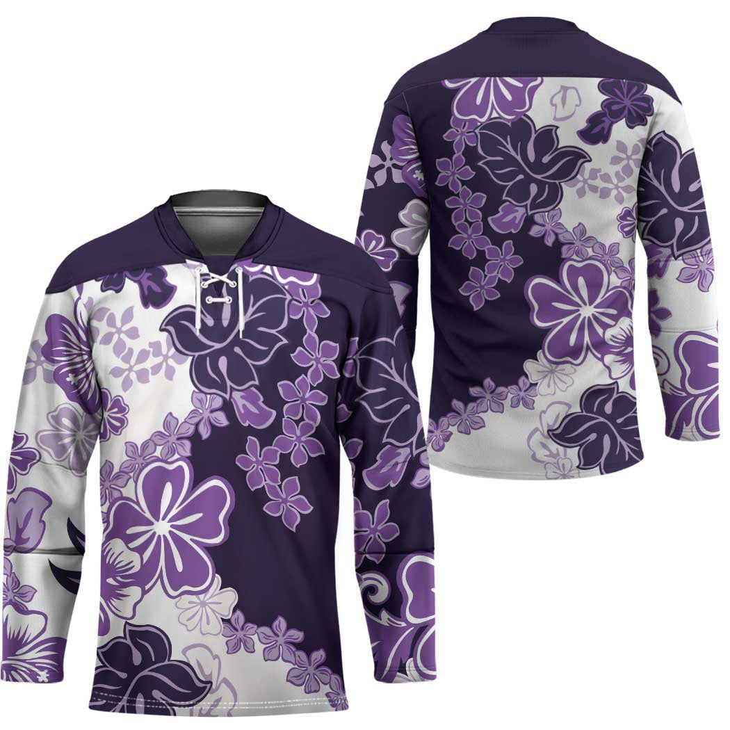 Purple Hibiscus Plumeria Floral Hockey Jersey - Polynesian Pride