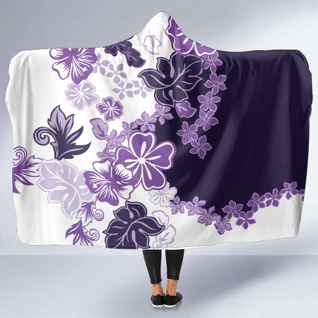 Purple Hibiscus Plumeria Floral Hooded Blanket - Polynesian Pride
