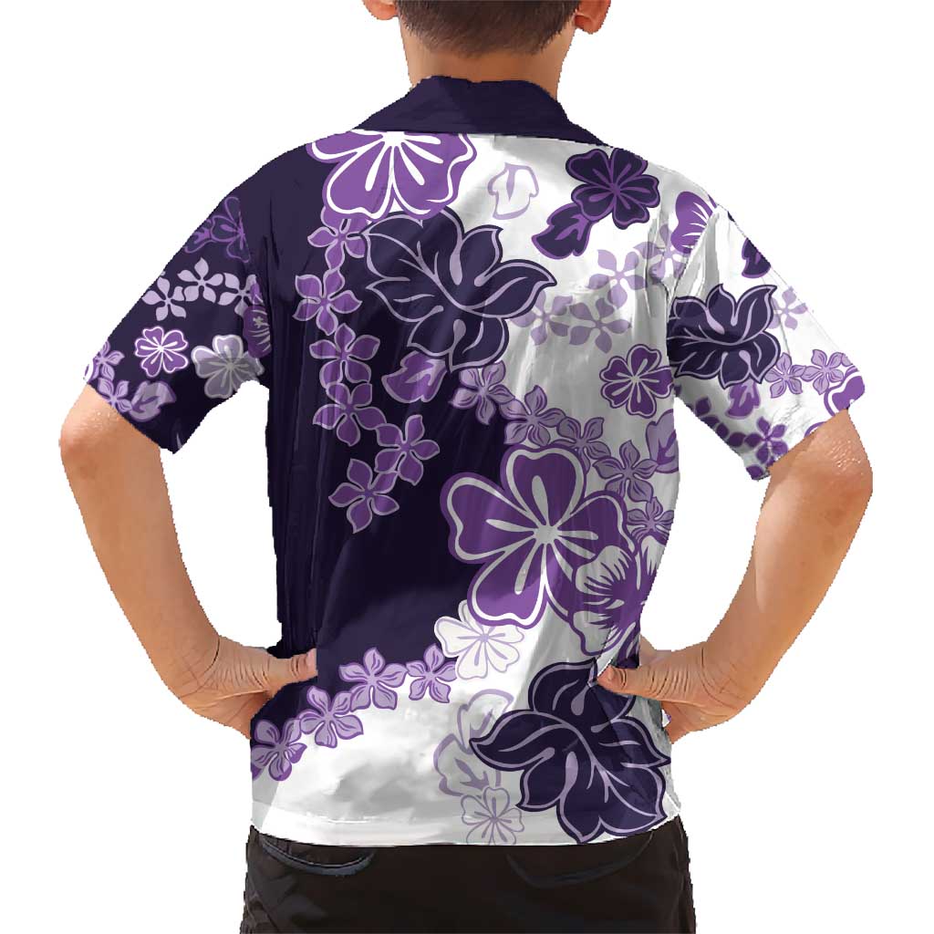 Purple Hibiscus Plumeria Floral Kid Hawaiian Shirt - Polynesian Pride