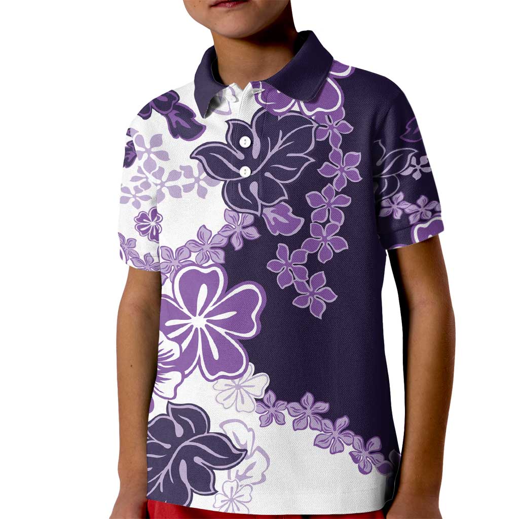 Purple Hibiscus Plumeria Floral Kid Polo Shirt - Polynesian Pride