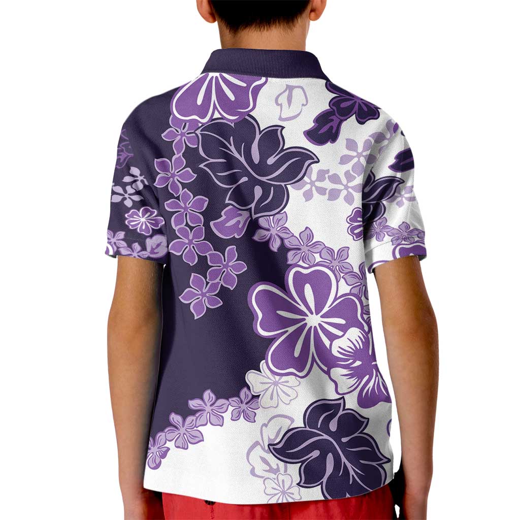 Purple Hibiscus Plumeria Floral Kid Polo Shirt - Polynesian Pride