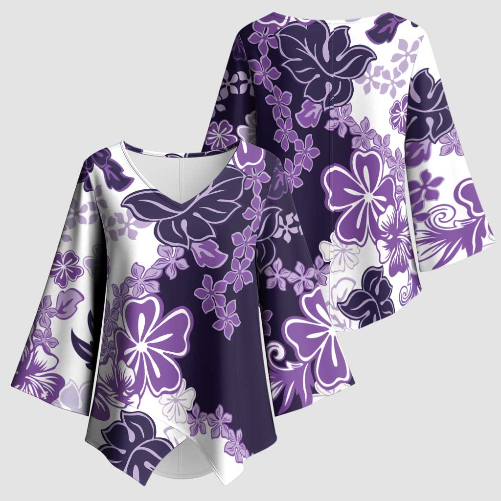 Purple Hibiscus Plumeria Floral Kimono Sleeve Blouse - Polynesian Pride