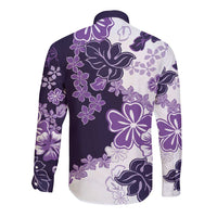 Purple Hibiscus Plumeria Floral Long Sleeve Button Shirt - Polynesian Pride