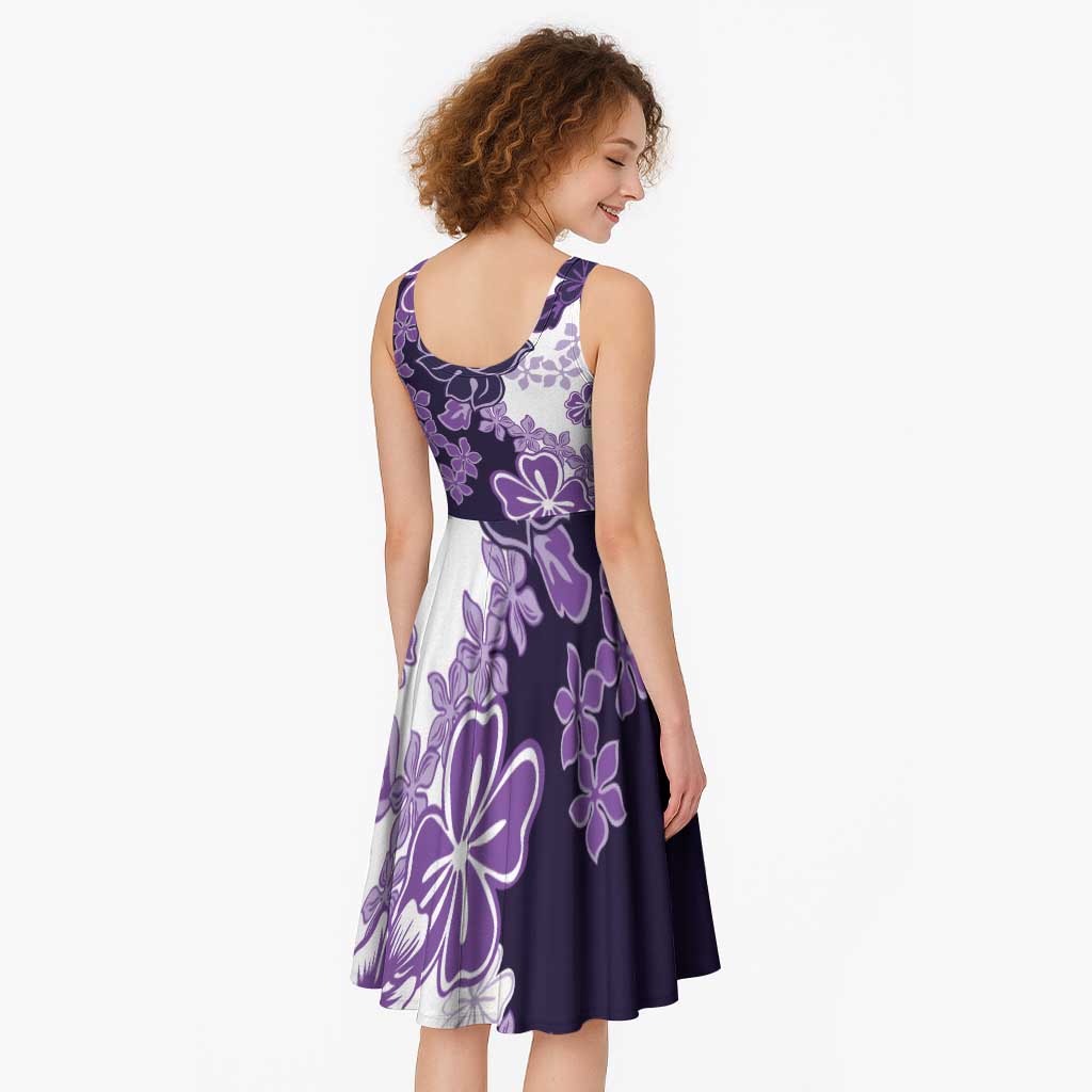 Purple Hibiscus Plumeria Floral Midi Dress - Polynesian Pride