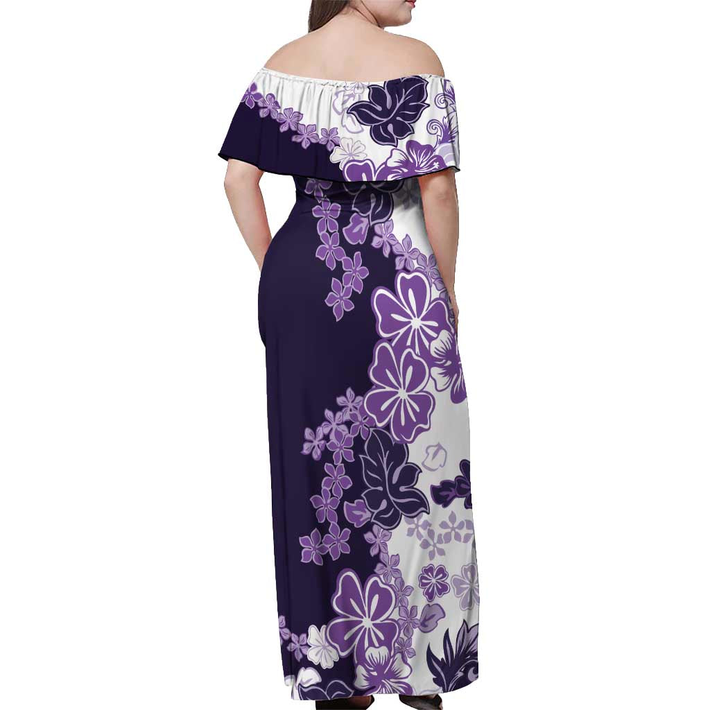 Purple Hibiscus Plumeria Floral Off Shoulder Maxi Dress - Polynesian Pride
