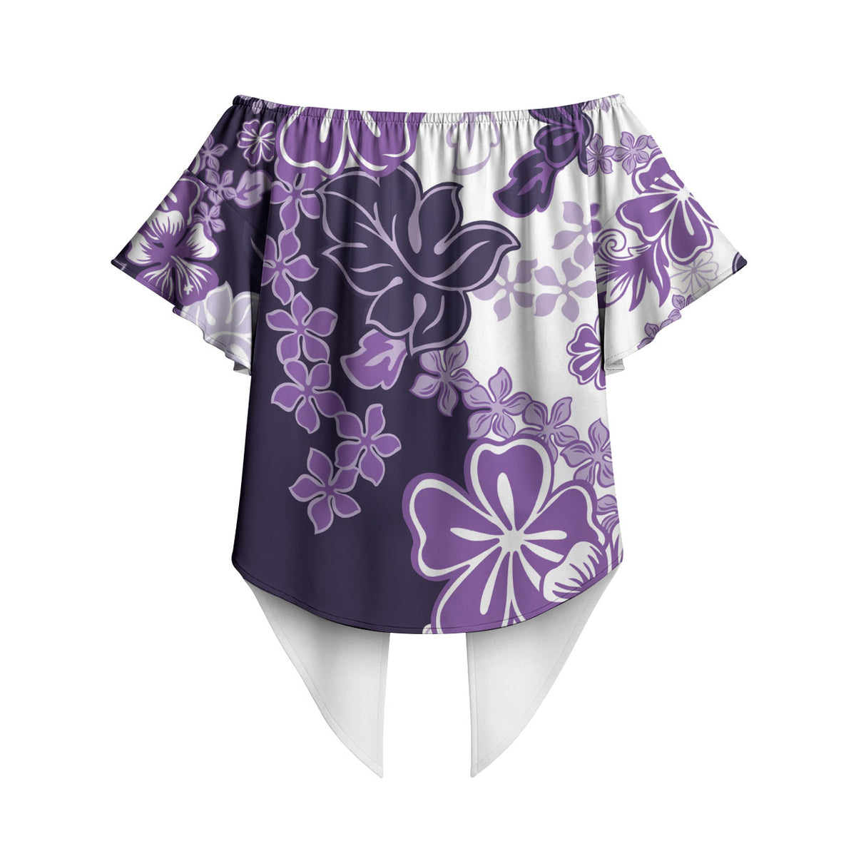 Purple Hibiscus Plumeria Floral Off Shoulder Wrap Waist Top LT01 - Polynesian Pride