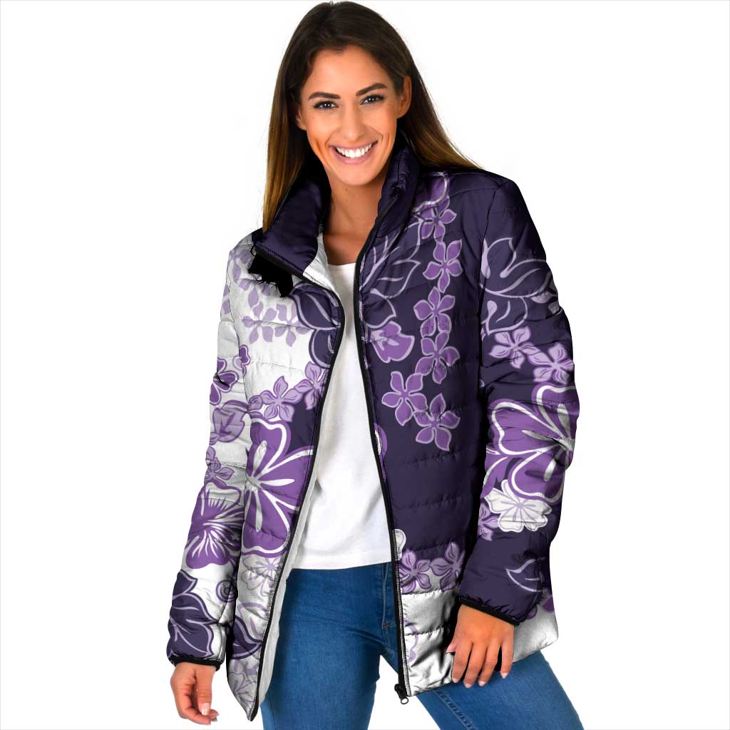 Purple Hibiscus Plumeria Floral Padded Jacket - Polynesian Pride