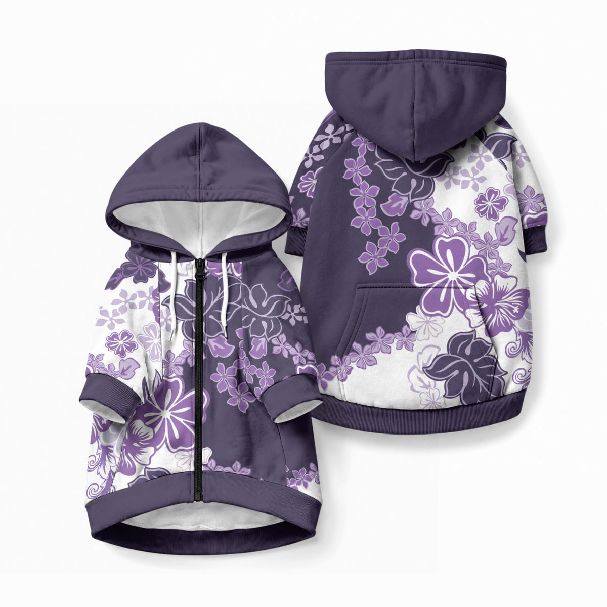 Purple Hibiscus Plumeria Floral Pet Hoodie