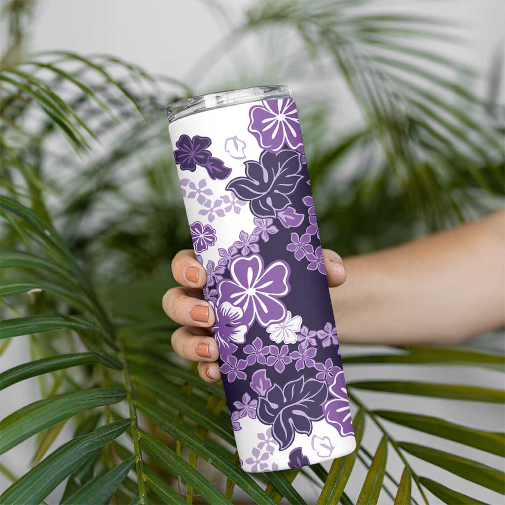 Purple Hibiscus Plumeria Floral Skinny Tumbler - Polynesian Pride