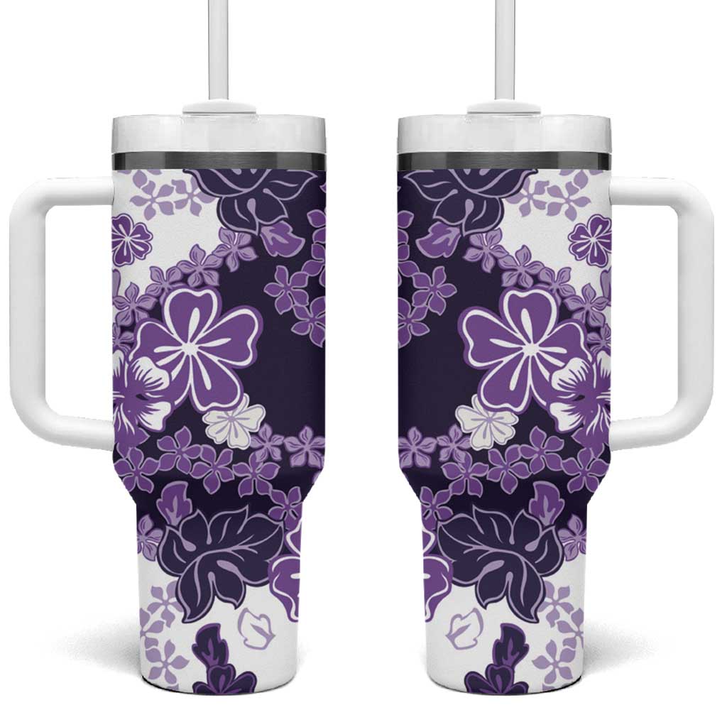 Purple Hibiscus Plumeria Floral Tumbler With Handle - Polynesian Pride