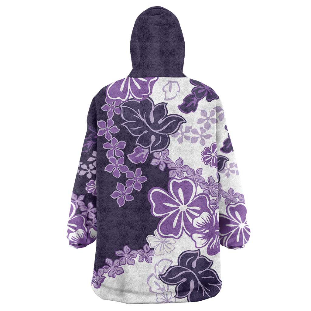 Purple Hibiscus Plumeria Floral Wearable Blanket Hoodie - Polynesian Pride