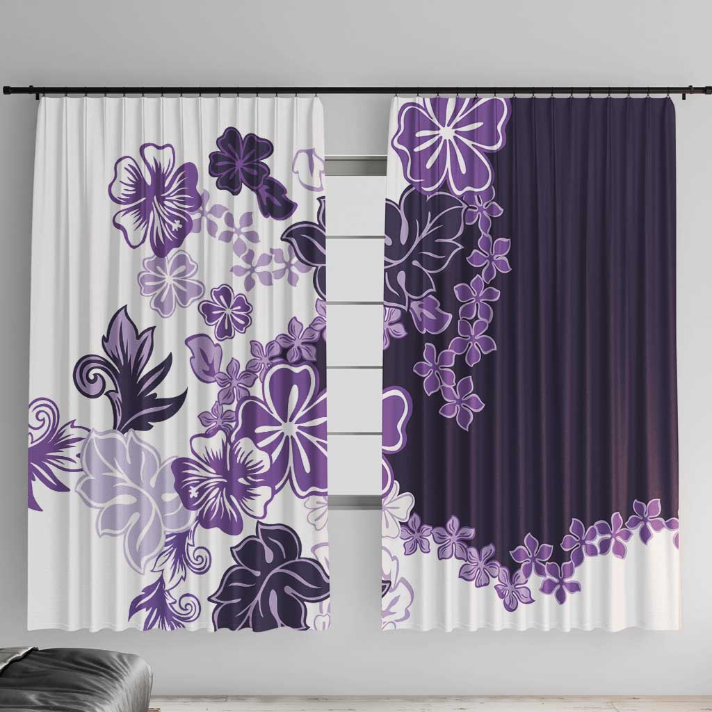 Purple Hibiscus Plumeria Floral Window Curtain - Polynesian Pride