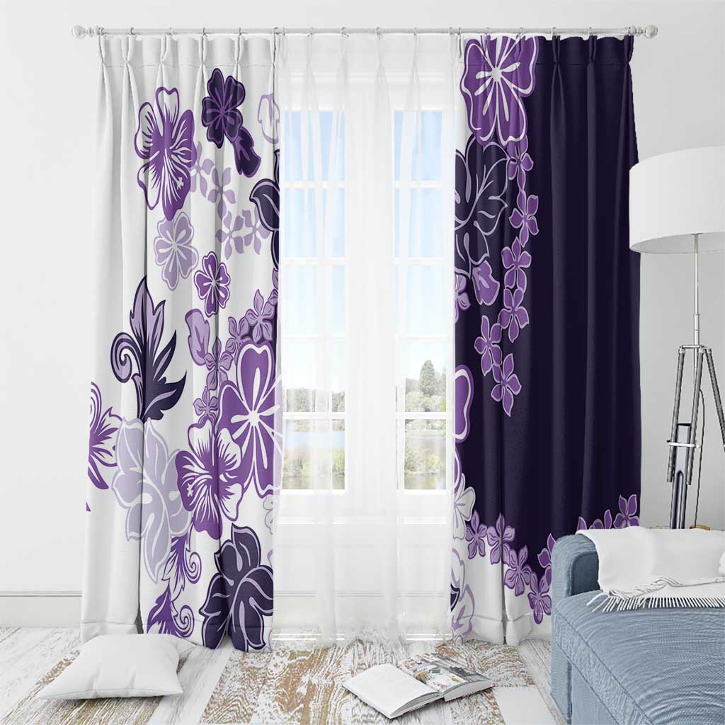 Purple Hibiscus Plumeria Floral Window Curtain - Polynesian Pride